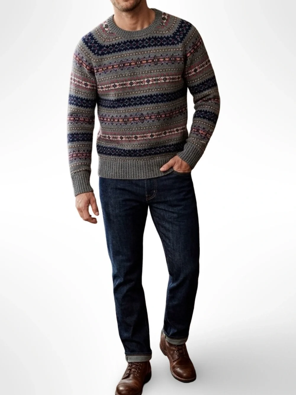 NEW J Crew 100% Lambswool Fair Isle Crewneck Sweater Pullover Knit | Mens Small